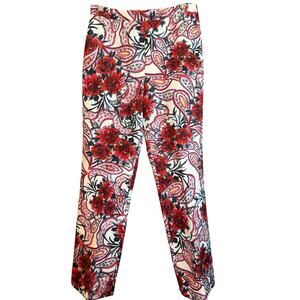 Badgley Mischka Sz 12 High Rise Wide Leg Floral Paisley Stretch Pants | NWT